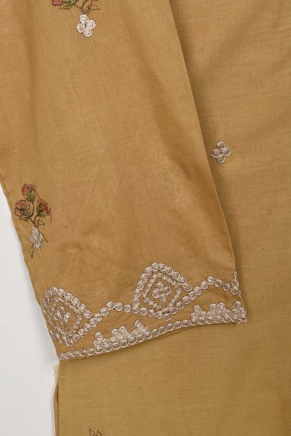 3SP-9A-Skin - 3PC COTTON EMBROIDERED Dress With Chiffon Embroidered Dupatta