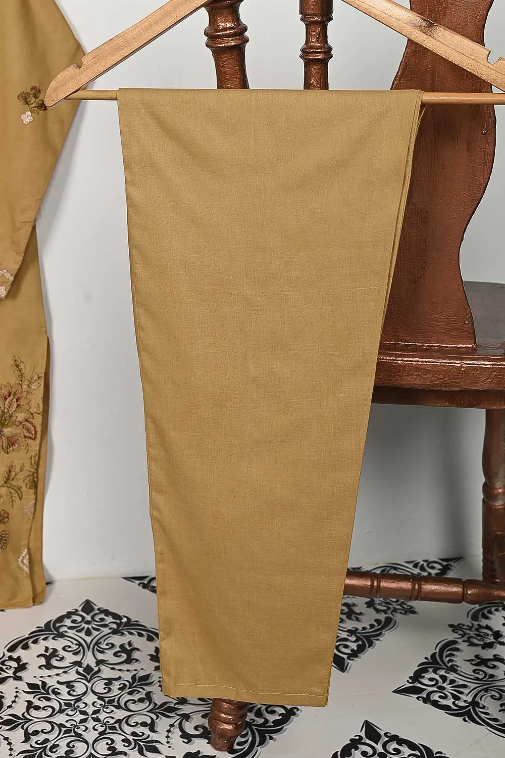 3SP-9A-Skin - 3PC COTTON EMBROIDERED Dress With Chiffon Embroidered Dupatta