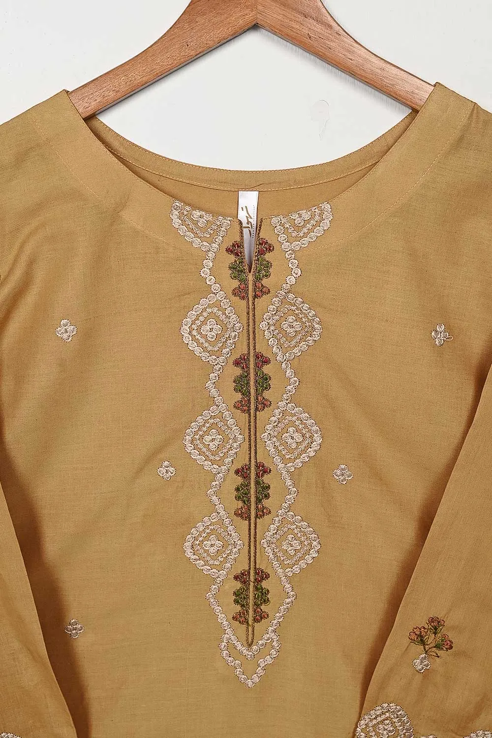 3SP-9A-Skin - 3PC COTTON EMBROIDERED Dress With Chiffon Embroidered Dupatta