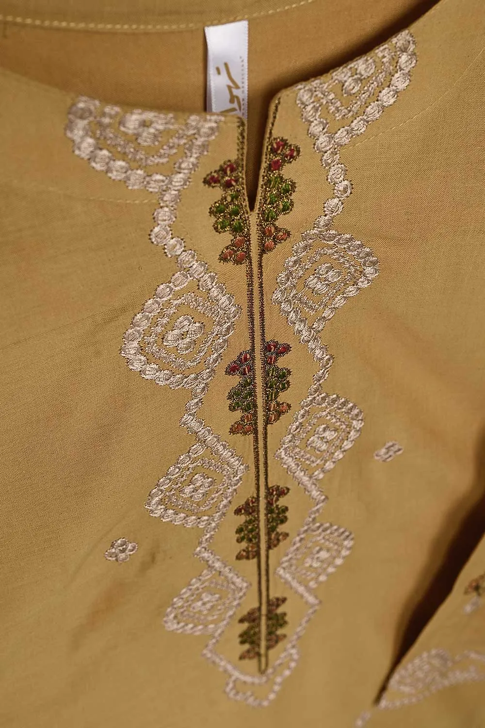 3SP-9A-Skin - 3PC COTTON EMBROIDERED Dress With Chiffon Embroidered Dupatta