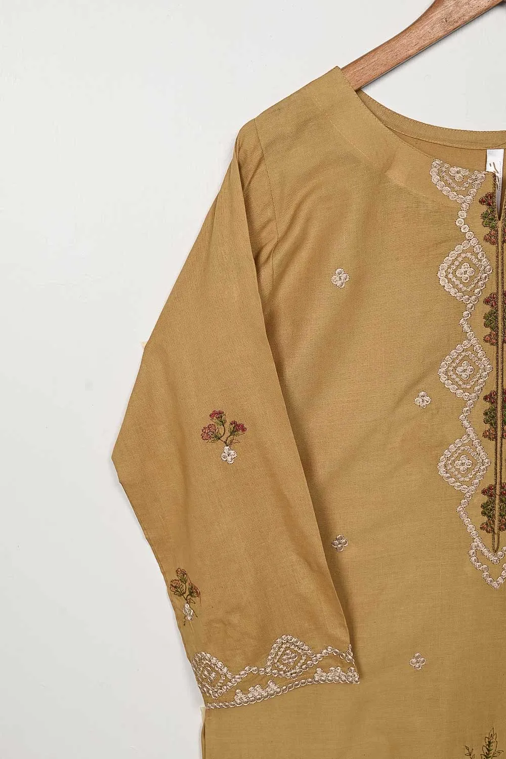 3SP-9A-Skin - 3PC COTTON EMBROIDERED Dress With Chiffon Embroidered Dupatta