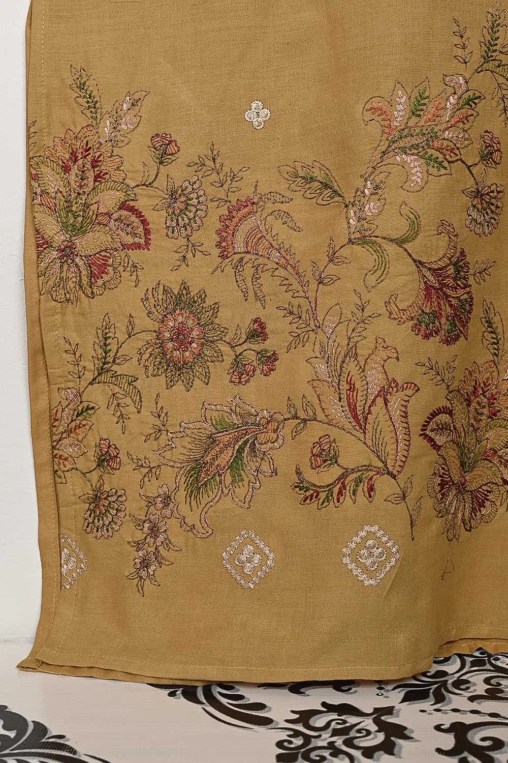 3SP-9A-Skin - 3PC COTTON EMBROIDERED Dress With Chiffon Embroidered Dupatta