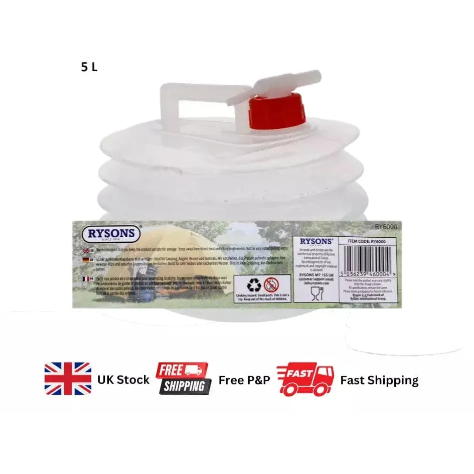 5Ltr Collapsible Water Carrier Camping Fishing Travelling Festivals