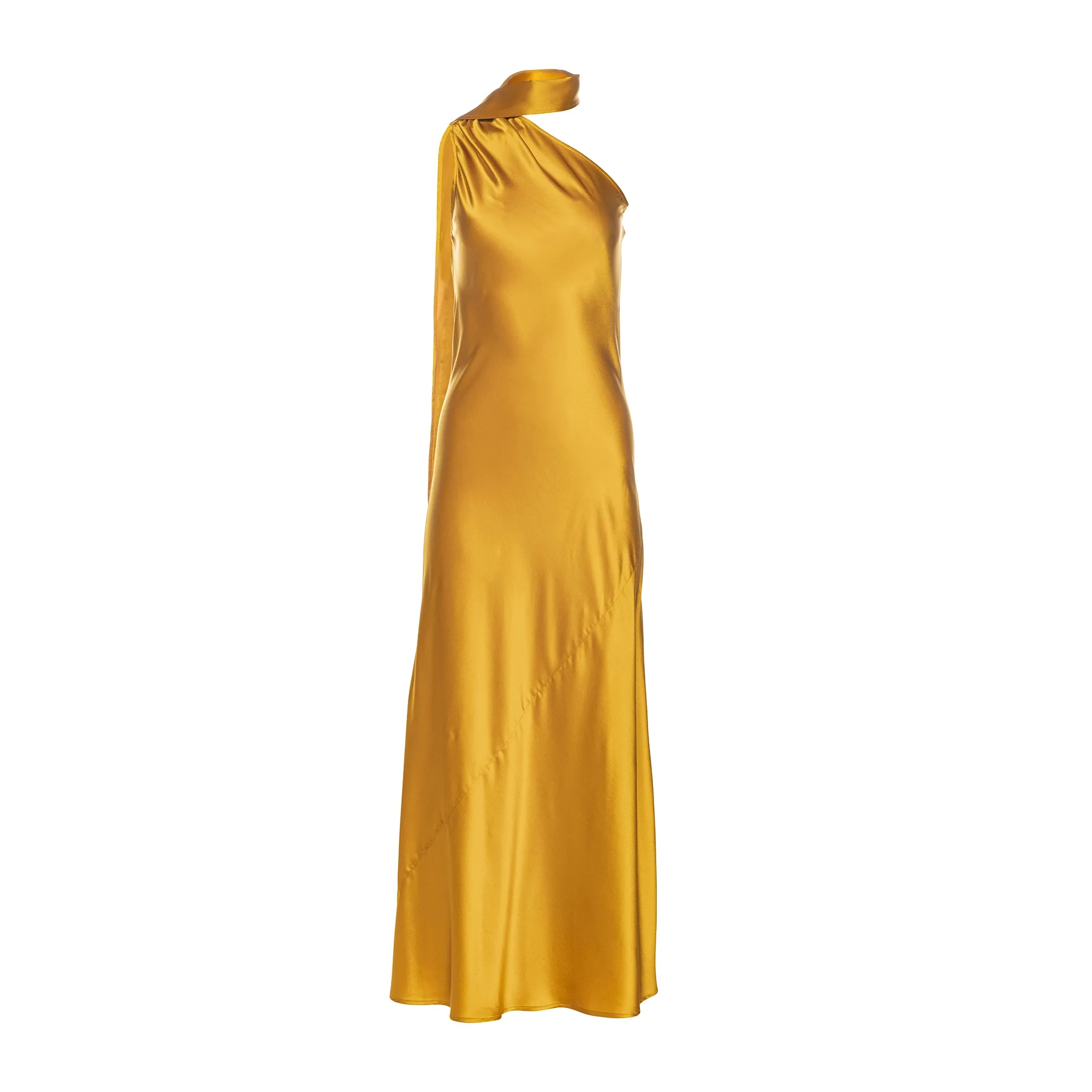 Amal Silk Slip Dress with Floral Corsage