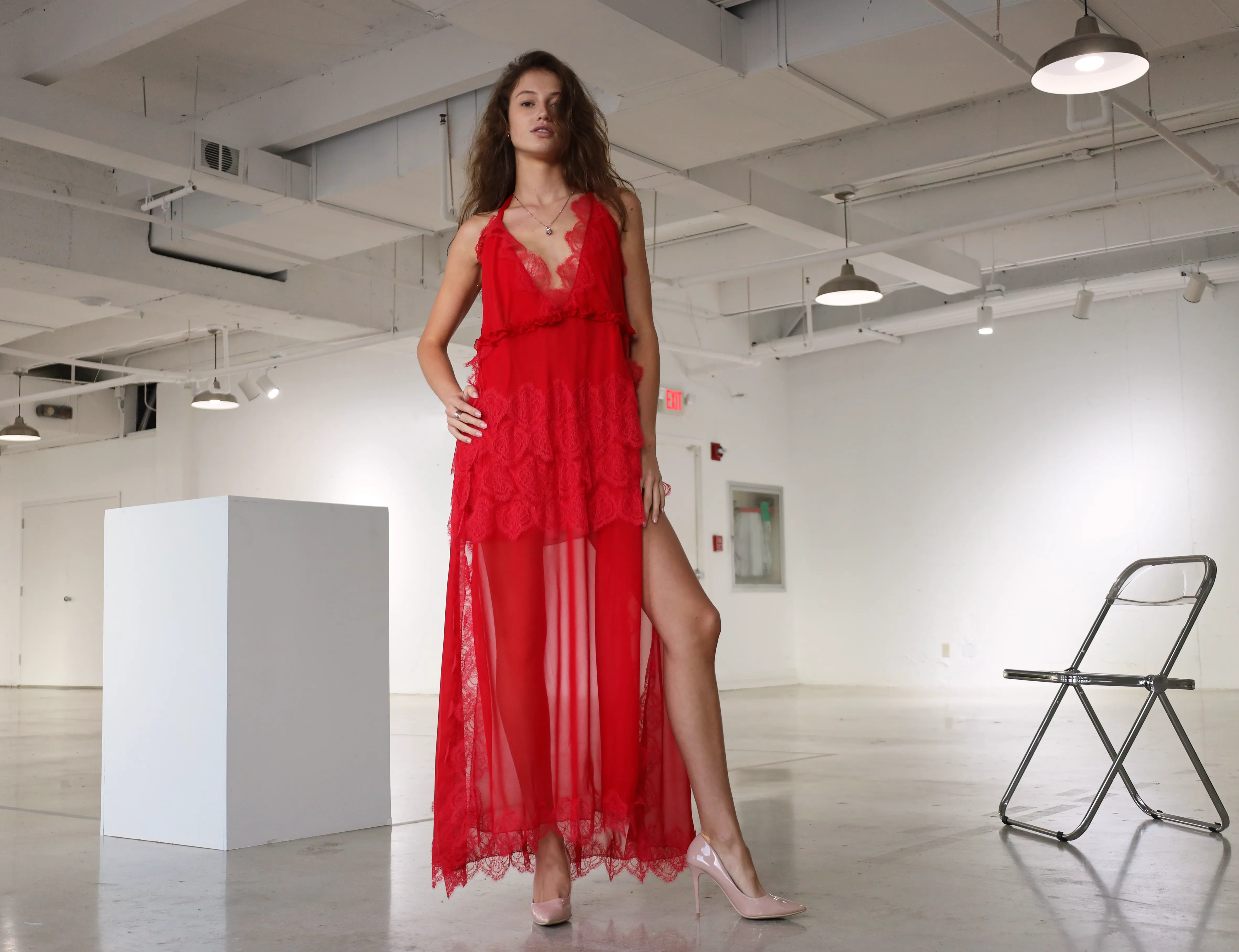 Amore Silk and Lace Red Dress