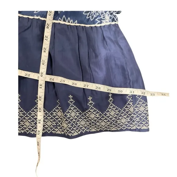 Anthropologie Let Me Be Women’s Blue White  Embroidered Tassels Dress Size L