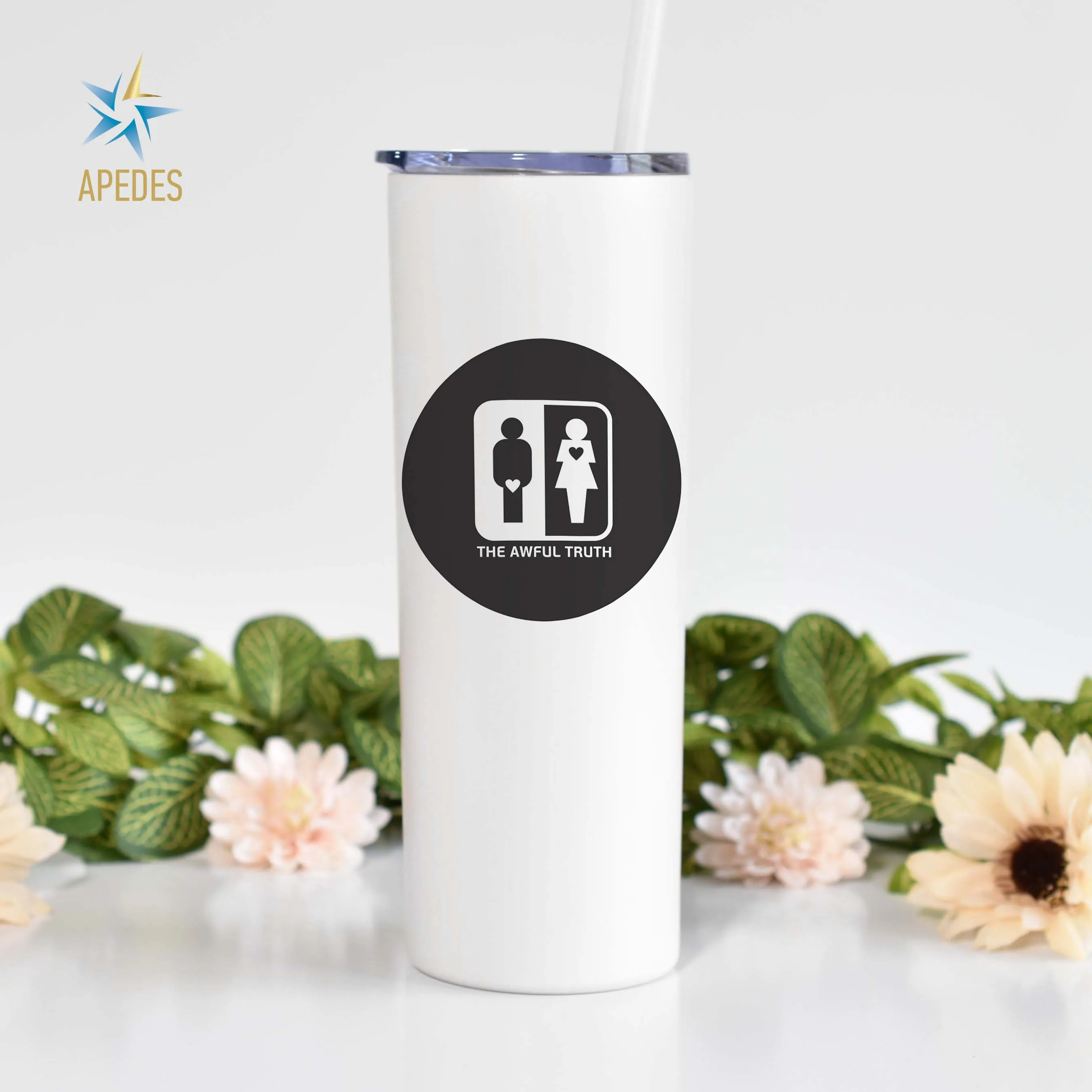 Awful Truth Men Women Heart Love Stainless Steel Skinny Tumbler 20 OZ