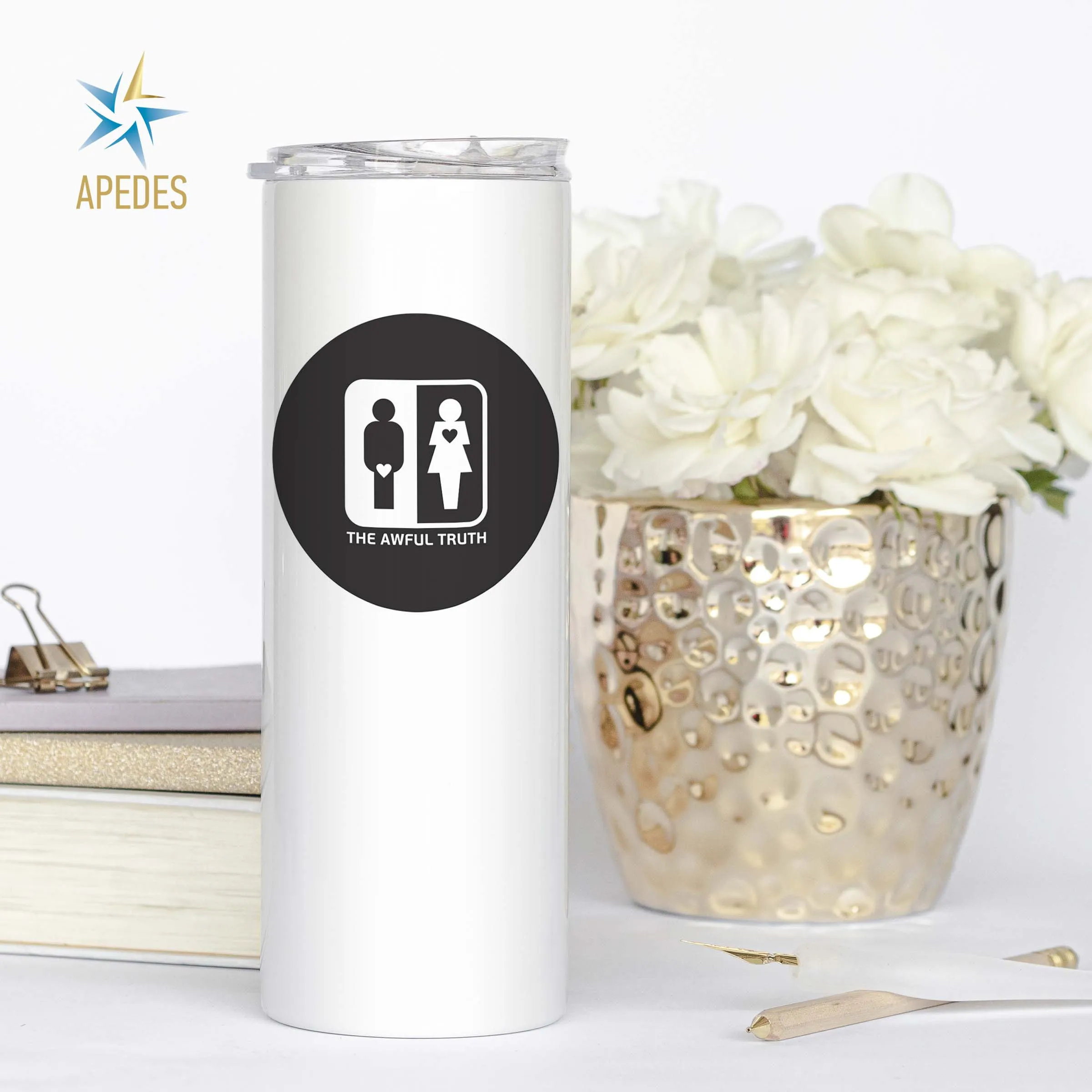 Awful Truth Men Women Heart Love Stainless Steel Skinny Tumbler 20 OZ