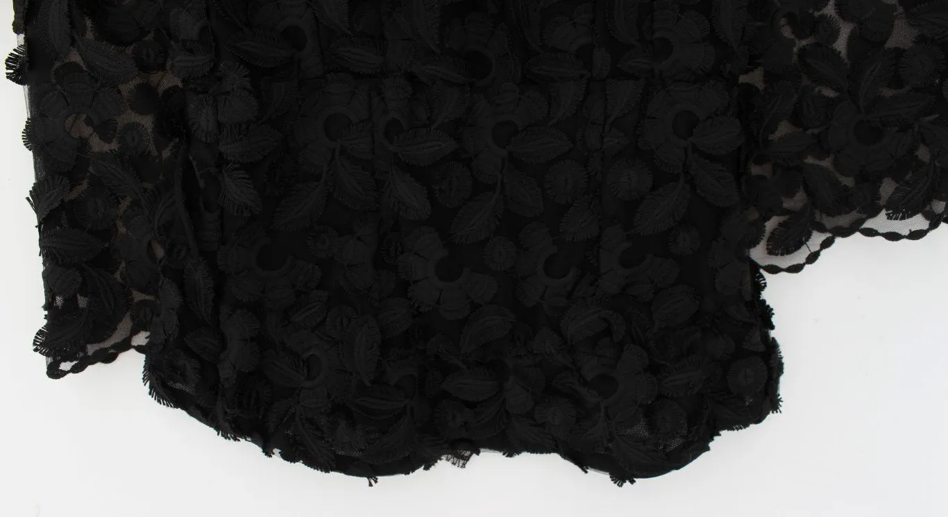 Black Floral Lace Shift Midi A-Line Dress