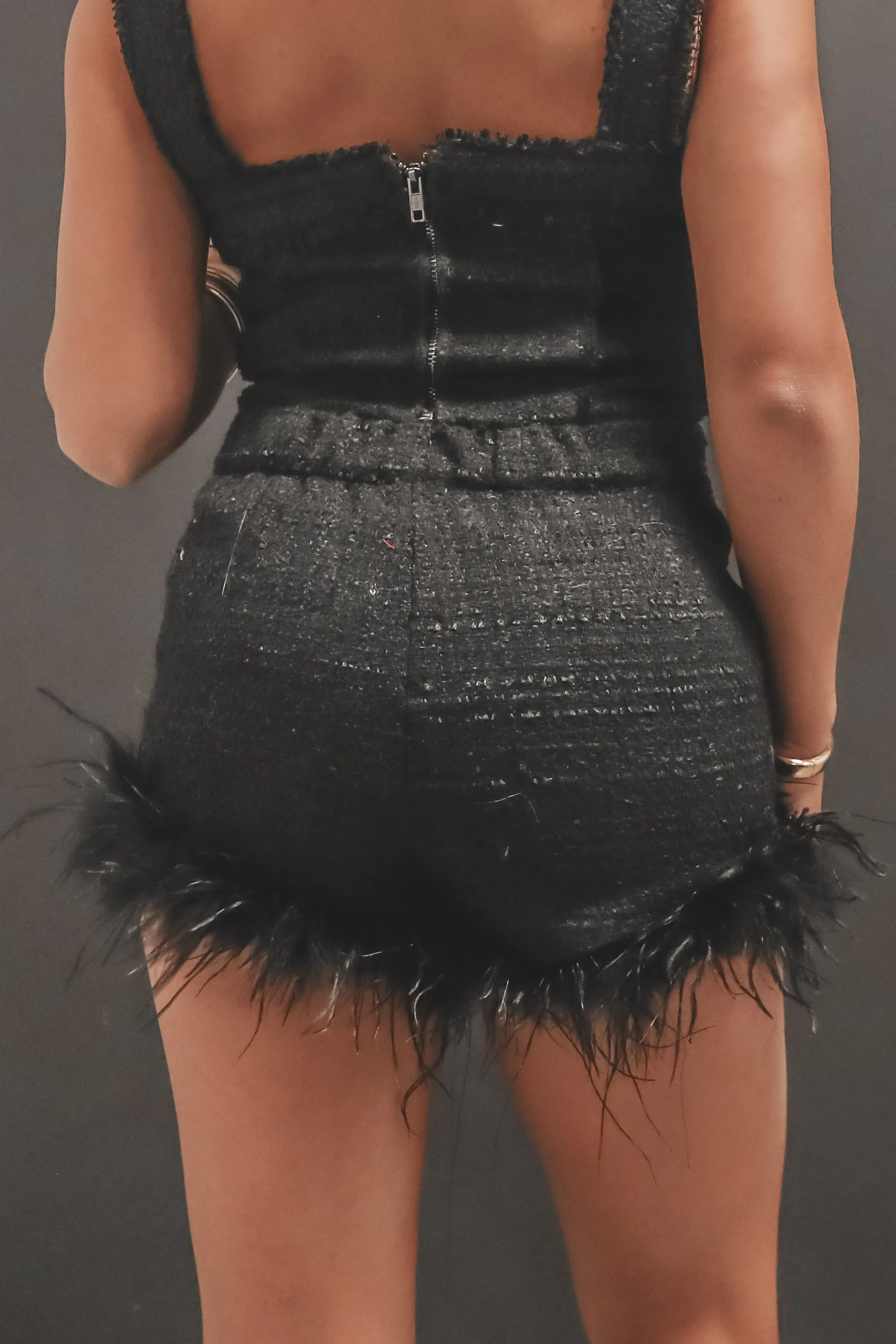 Black Tweed Feather Trim Marci Bottom