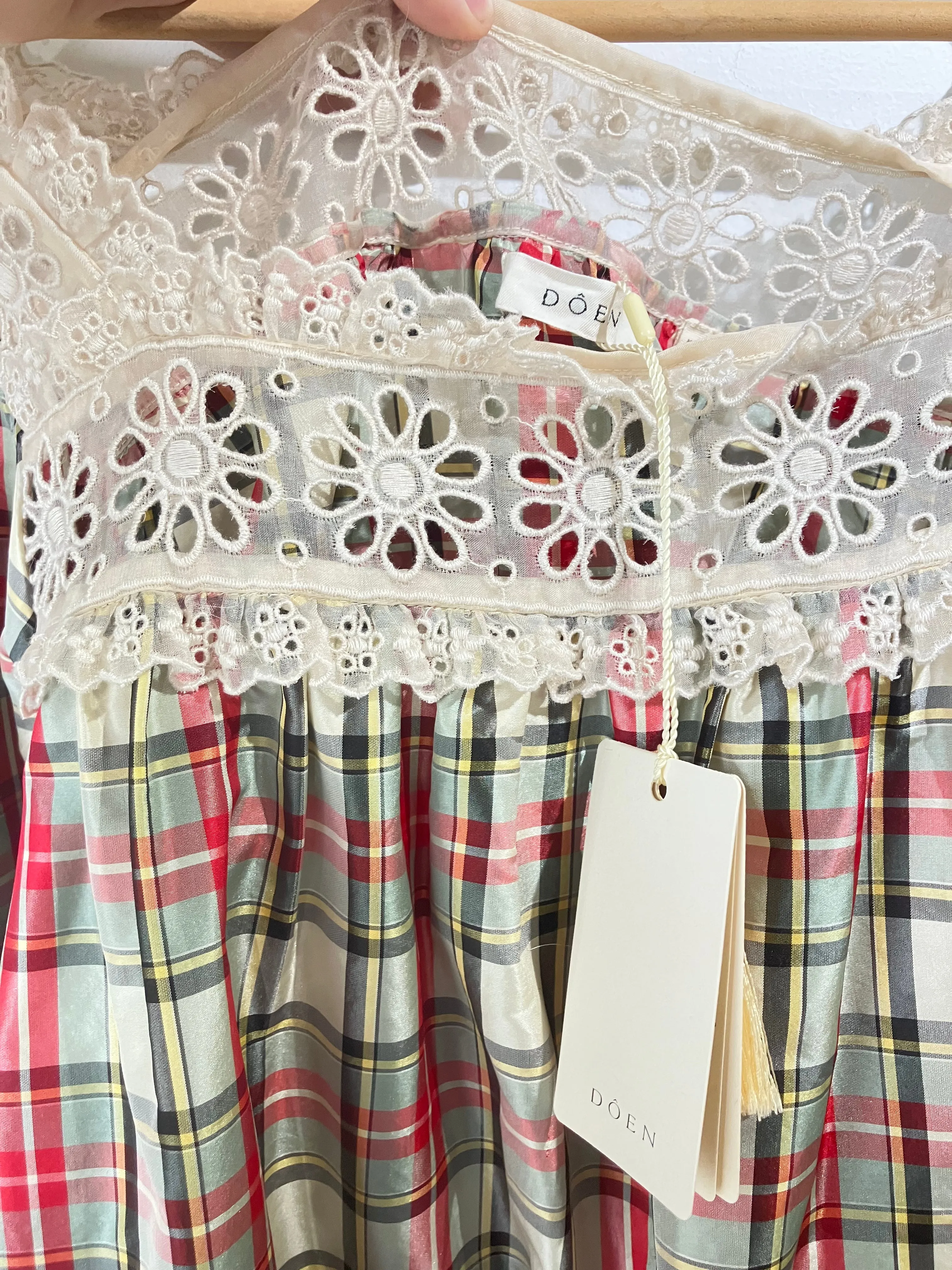 Doen Red & Green Plaid Taffeta Dress