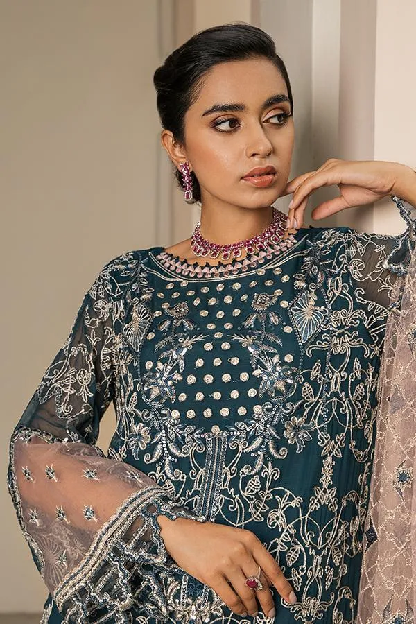 Embroidered Chiffon Dress In Green Color Online #PF132