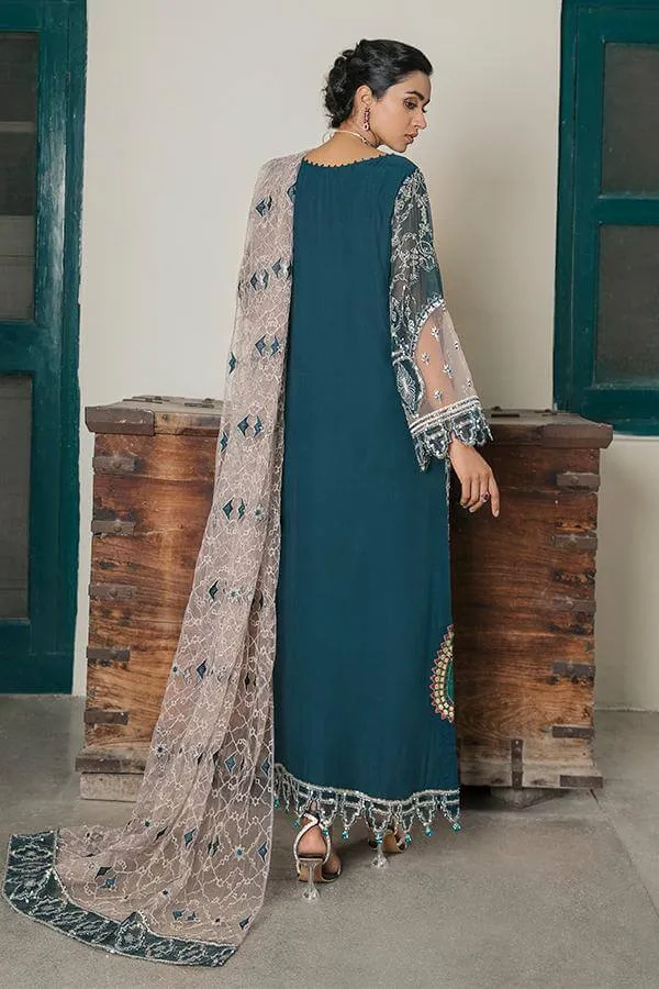 Embroidered Chiffon Dress In Green Color Online #PF132