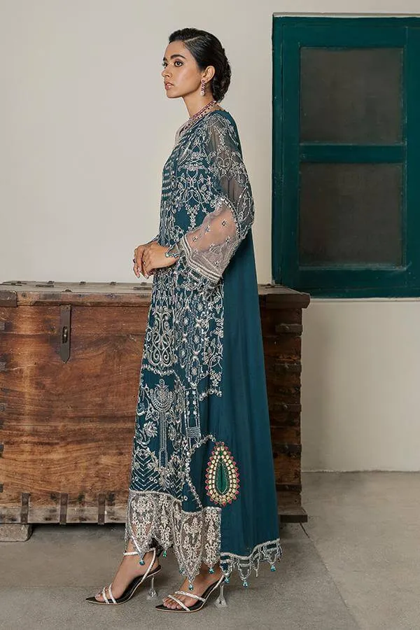 Embroidered Chiffon Dress In Green Color Online #PF132
