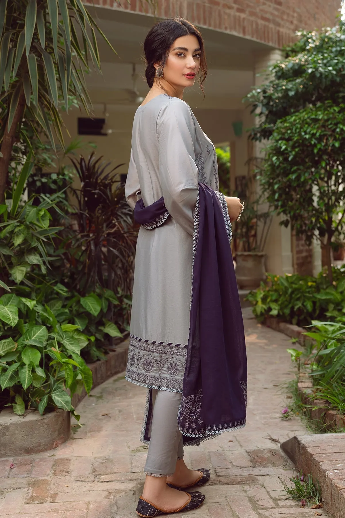 Embroidered Lawn Dress in Kameez Trouser Dupatta Style