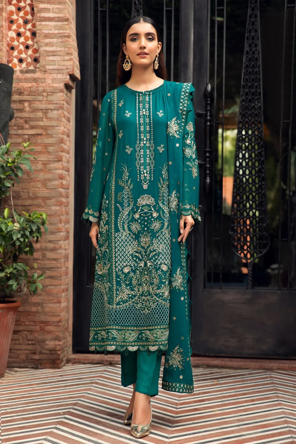 Embroidered Salwar Kameez in Teal Shade Latest #PF140