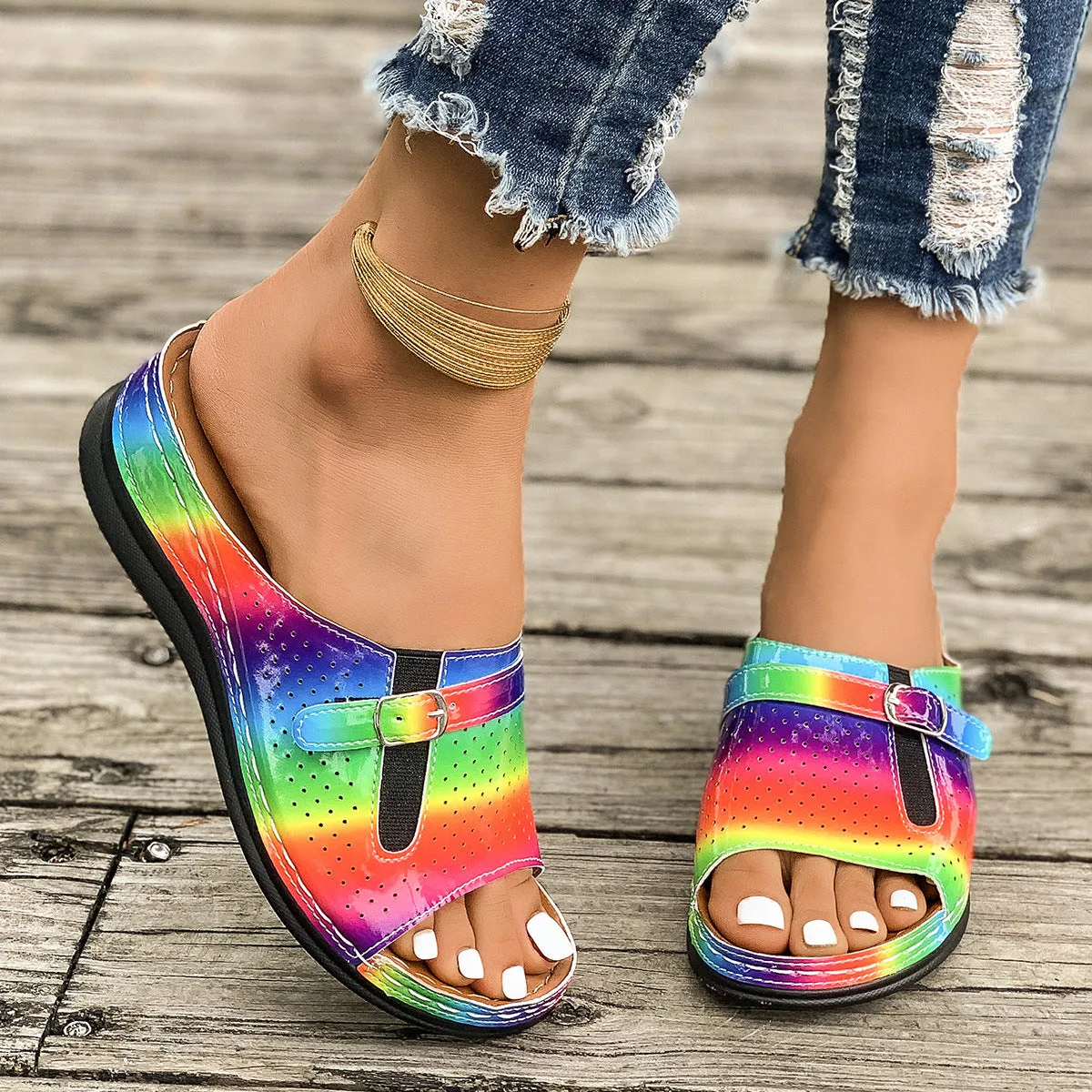 European And American Style Belt Buckle Stylish And Lightweight Slippers