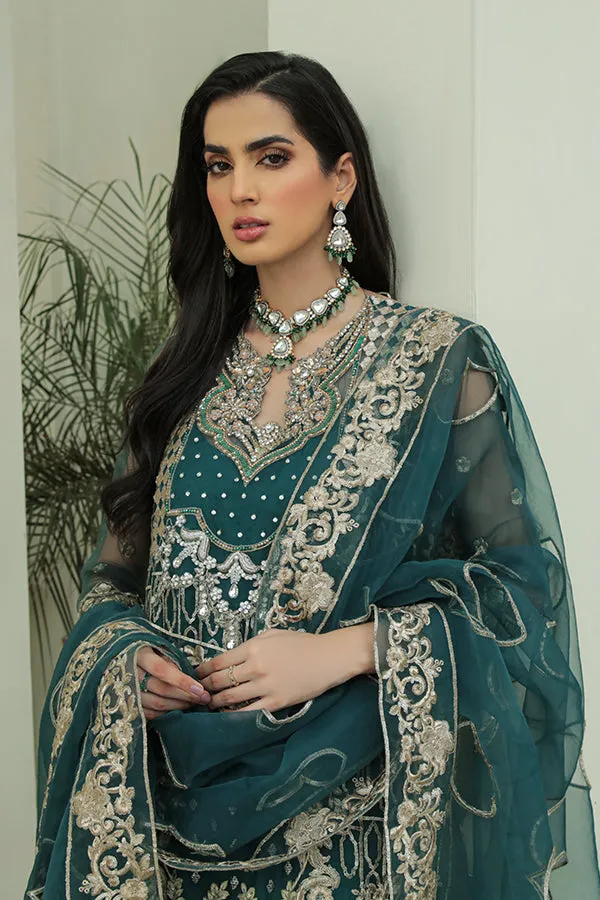 Festive Pakistani Embroidered Dress in Kameez Trouser and Organza Dupatta Style for Eid