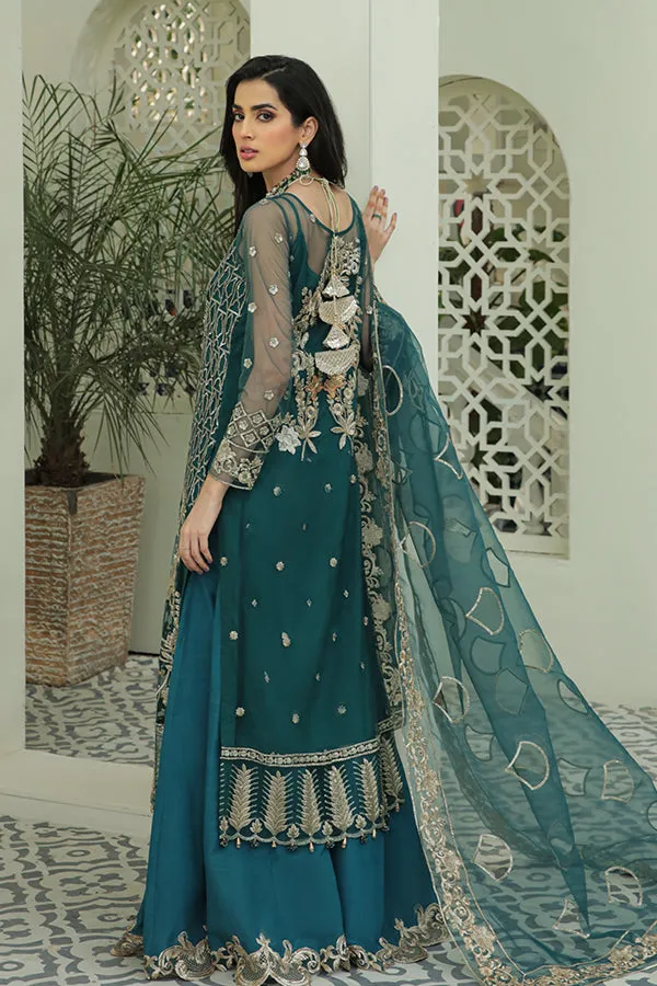Festive Pakistani Embroidered Dress in Kameez Trouser and Organza Dupatta Style for Eid