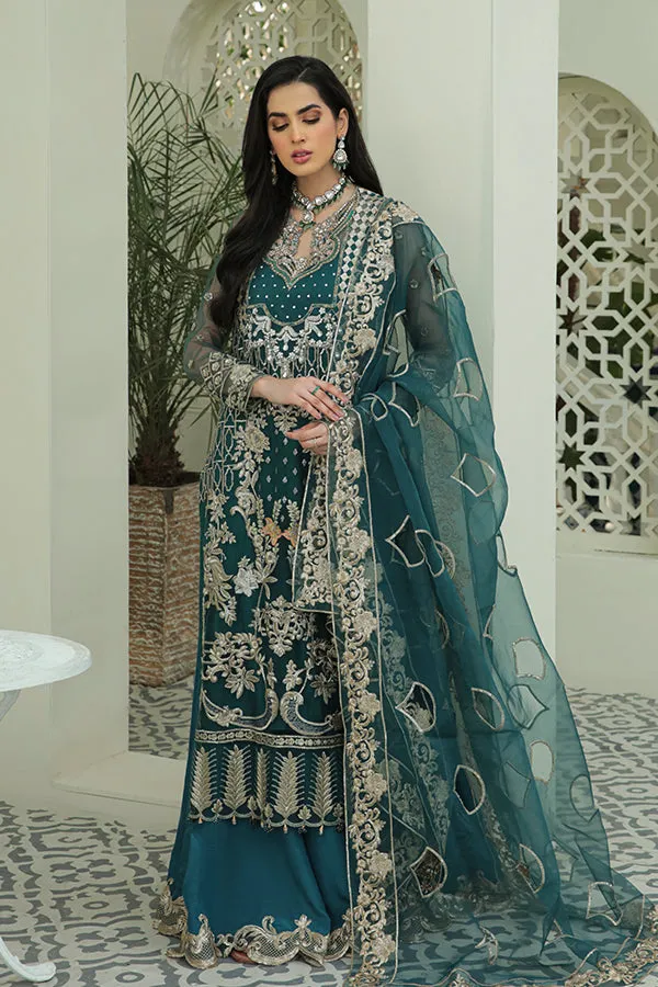 Festive Pakistani Embroidered Dress in Kameez Trouser and Organza Dupatta Style for Eid