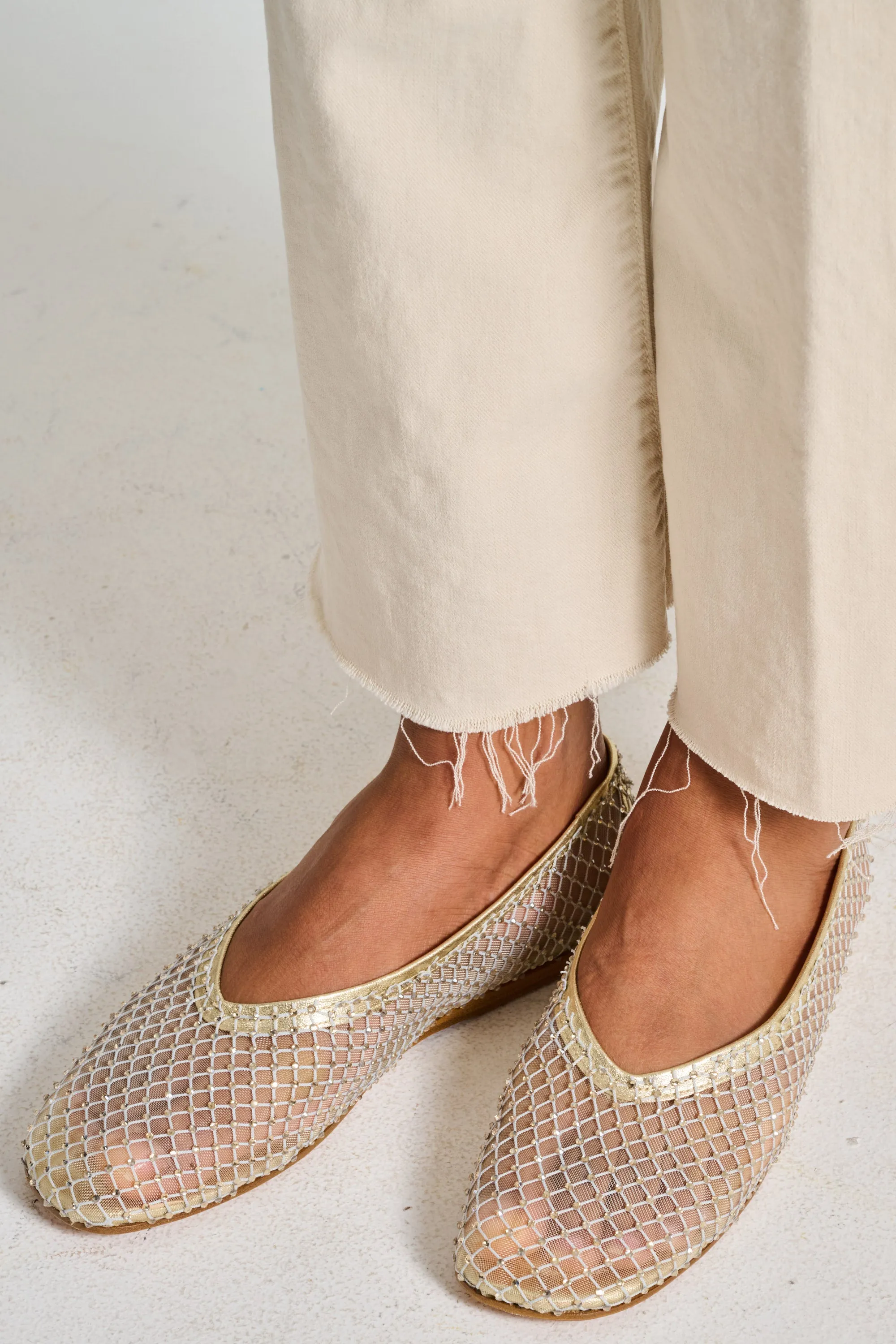 Forte Forte Strass Mesh Ballerina Shoes Oro Donna