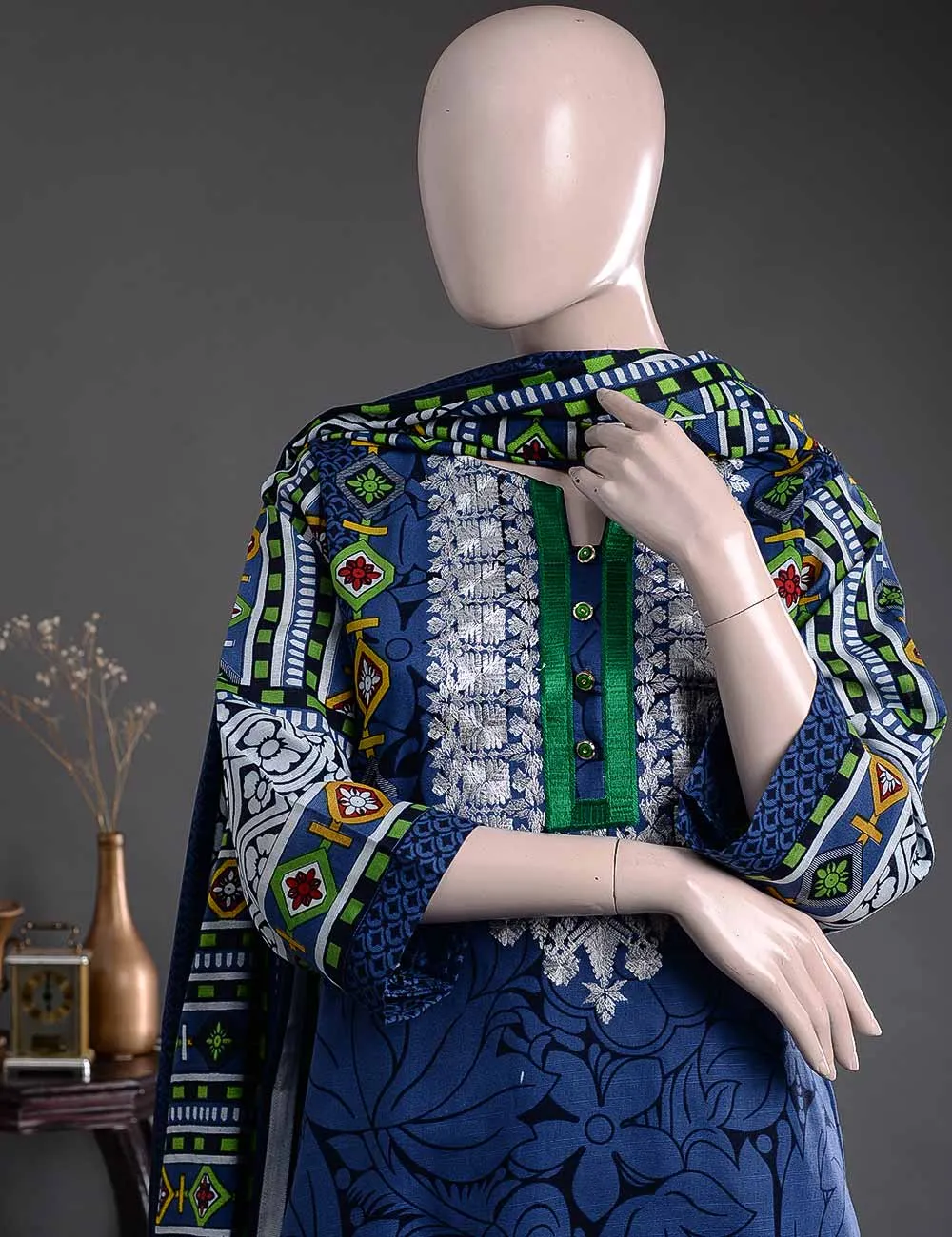 GK-2B - Dazzling Fiesta  |  Unstitched Printed & Embroidered Khaddar Dress