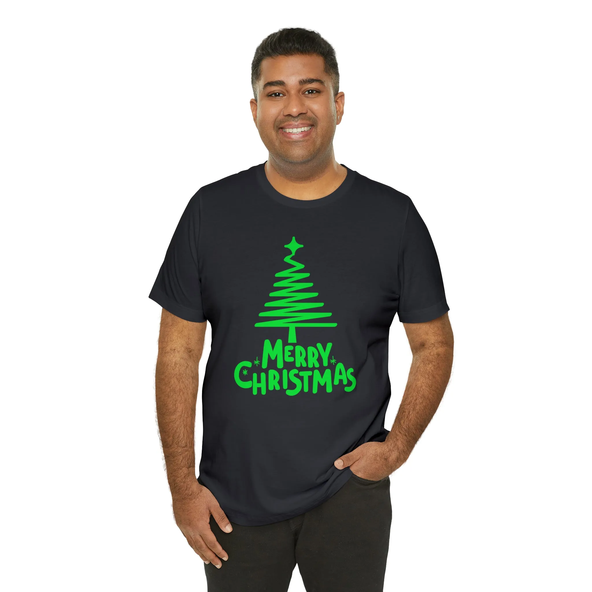 Green Merry Christmas Tree T-Shirt | Christmas Holiday Tee |  Bella Canvas 3001Unisex | Funny Party Short Sleeve Tshirt