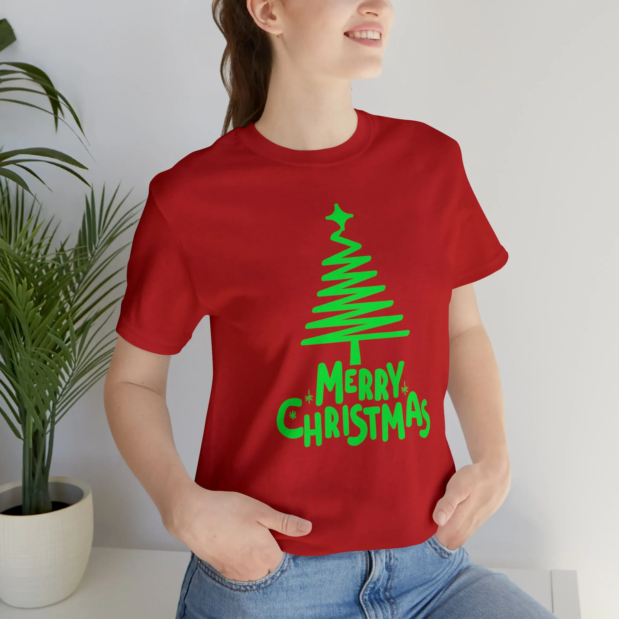 Green Merry Christmas Tree T-Shirt | Christmas Holiday Tee |  Bella Canvas 3001Unisex | Funny Party Short Sleeve Tshirt