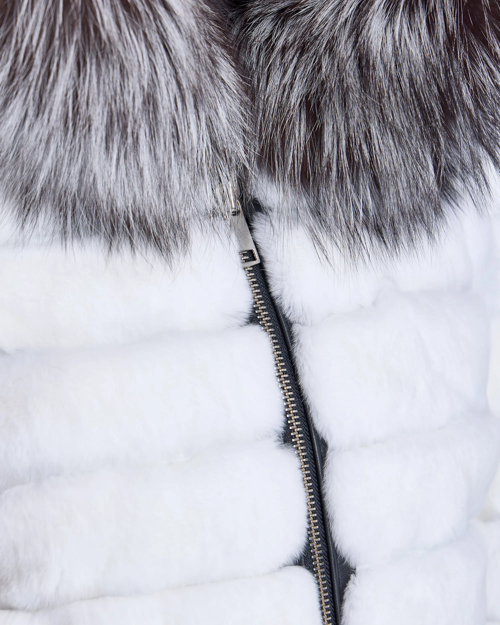 Horizontal Rabbit Jacket with Fox Trimmed Hood
