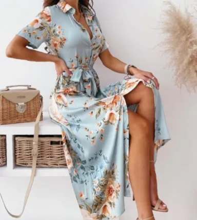 Jhona | V-Hals Midi Jurk met Korte Mouwen