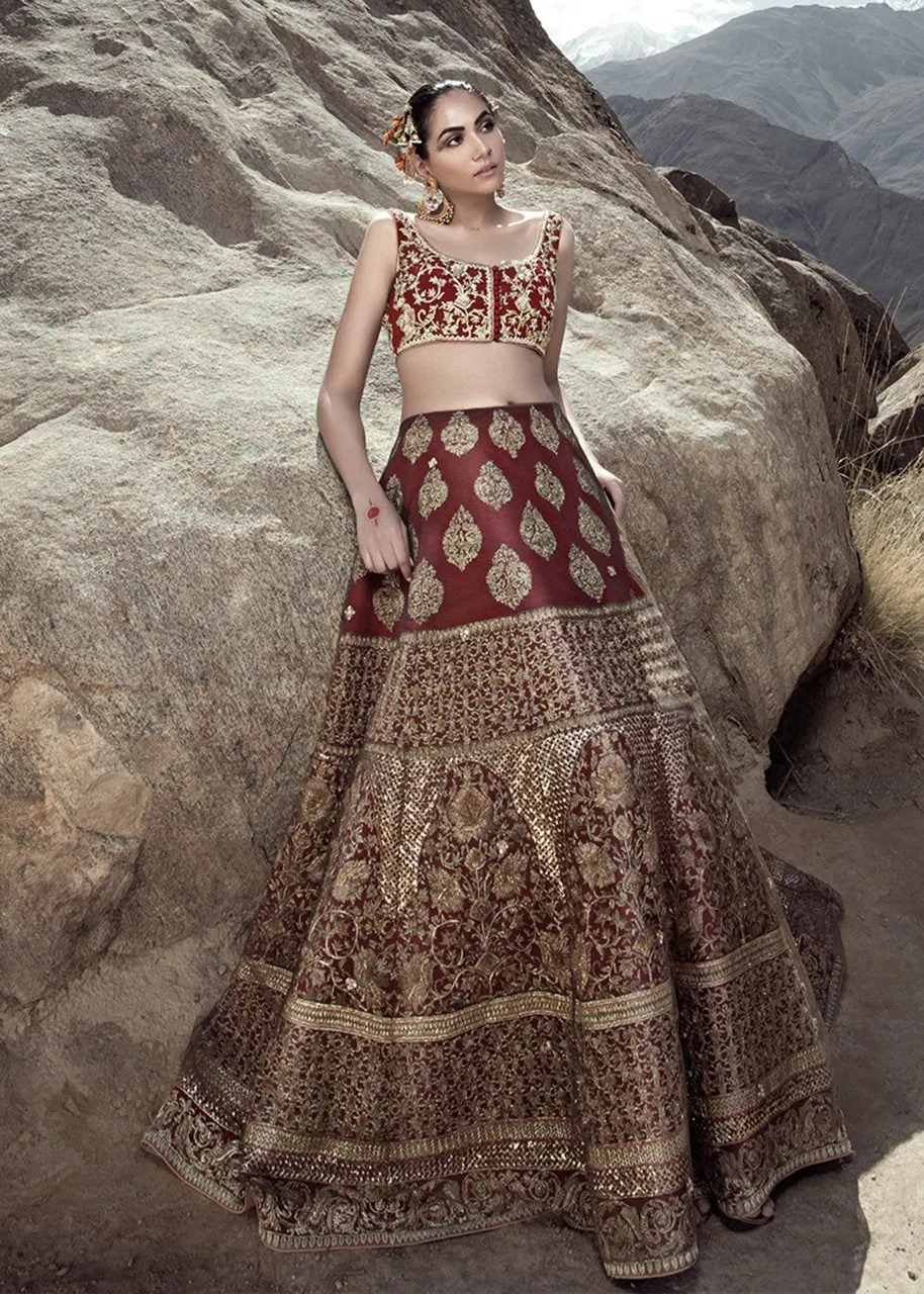 Latest Indian embroidered skirt dress in red color for wedding wear # B3410