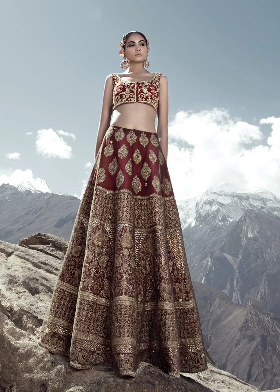Latest Indian embroidered skirt dress in red color for wedding wear # B3410
