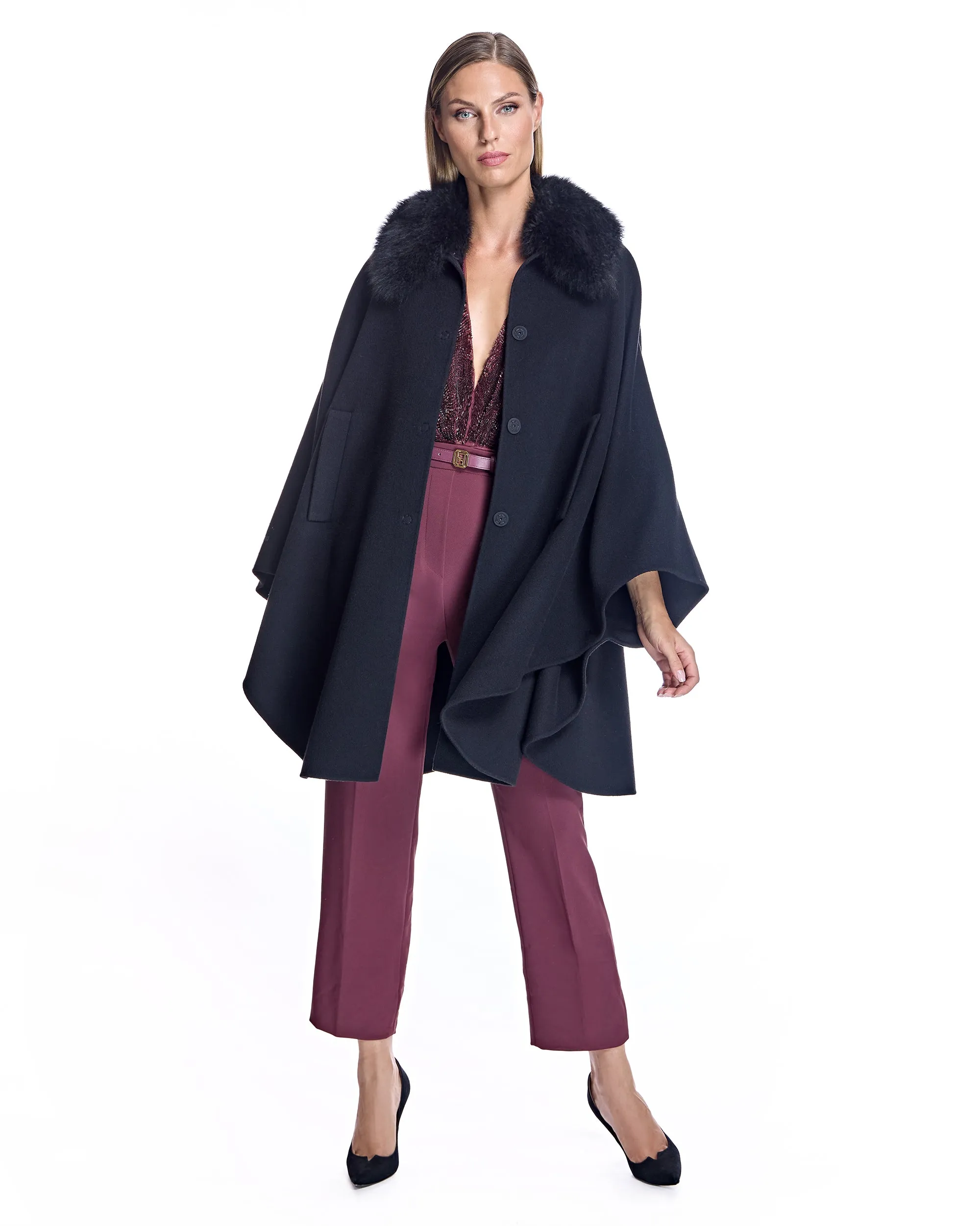 Loro Piana Cashmere Blend Cape with Cashmere Goat Collar