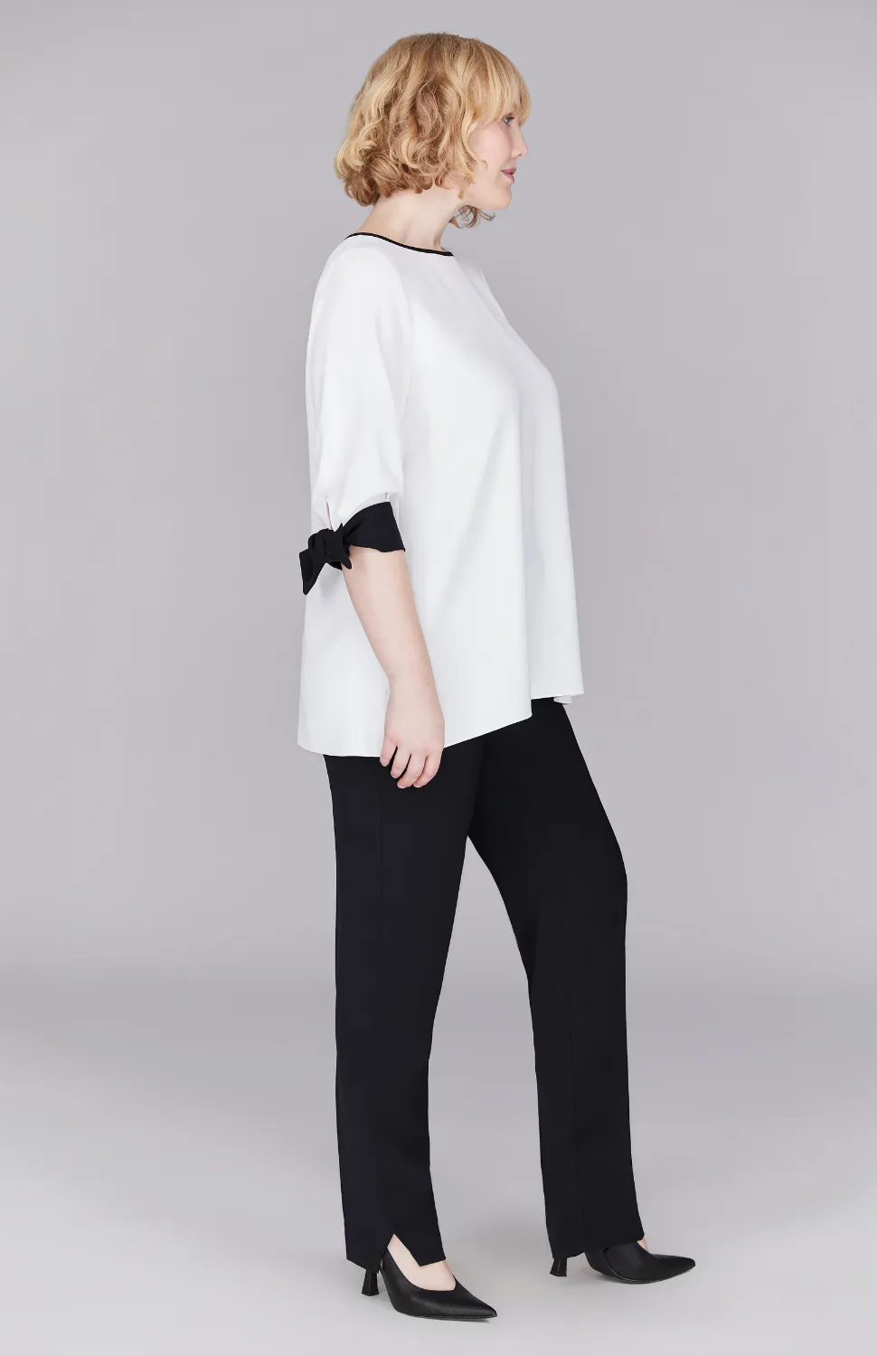 Lustrous Crepe 3/4 Sleeve Blouse with Tie Cuff