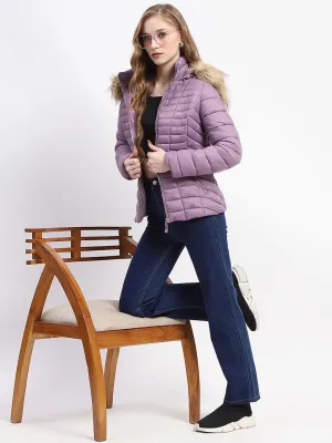 Madame Faux Fur Trimmed Hood Quilted Mauve Puffer Jacket