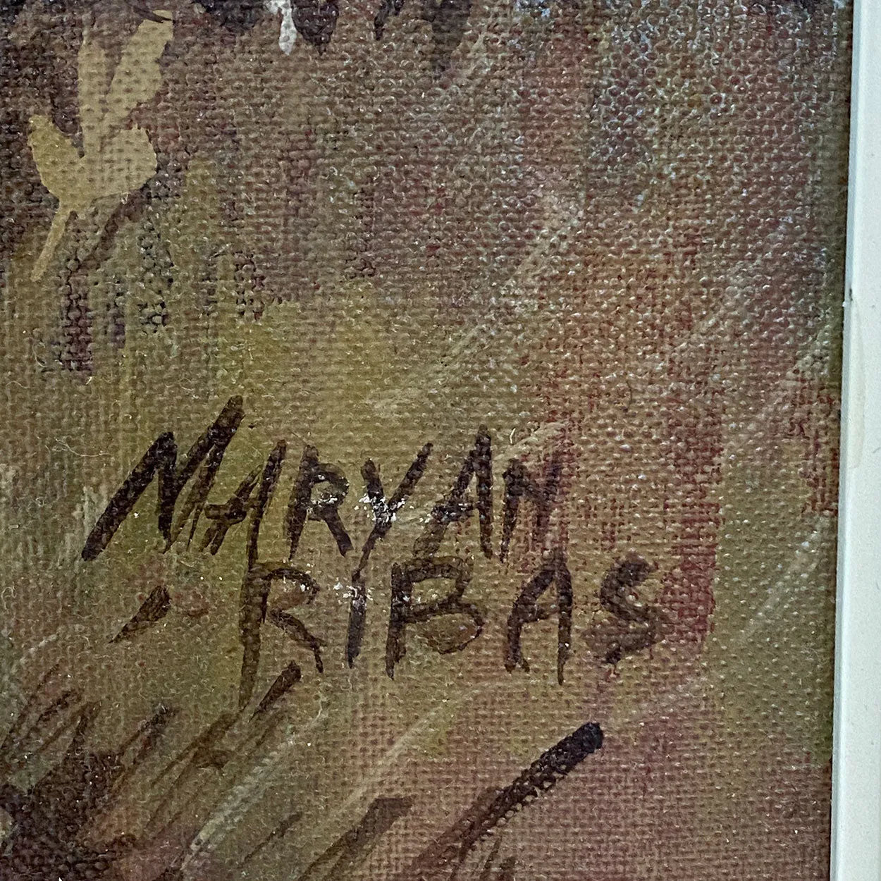 MARYAN RIBAS Oil on Canvas Painting, Victorian Girl Playing Tennis