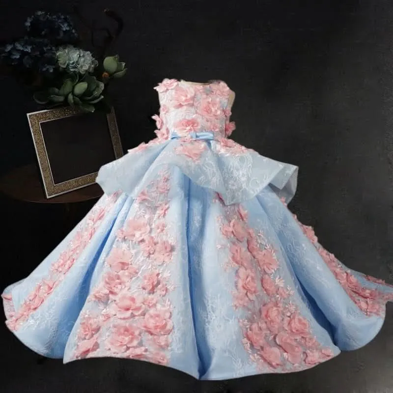 New performance high-end banquet children's evening dress embroidered tail girl princess dress