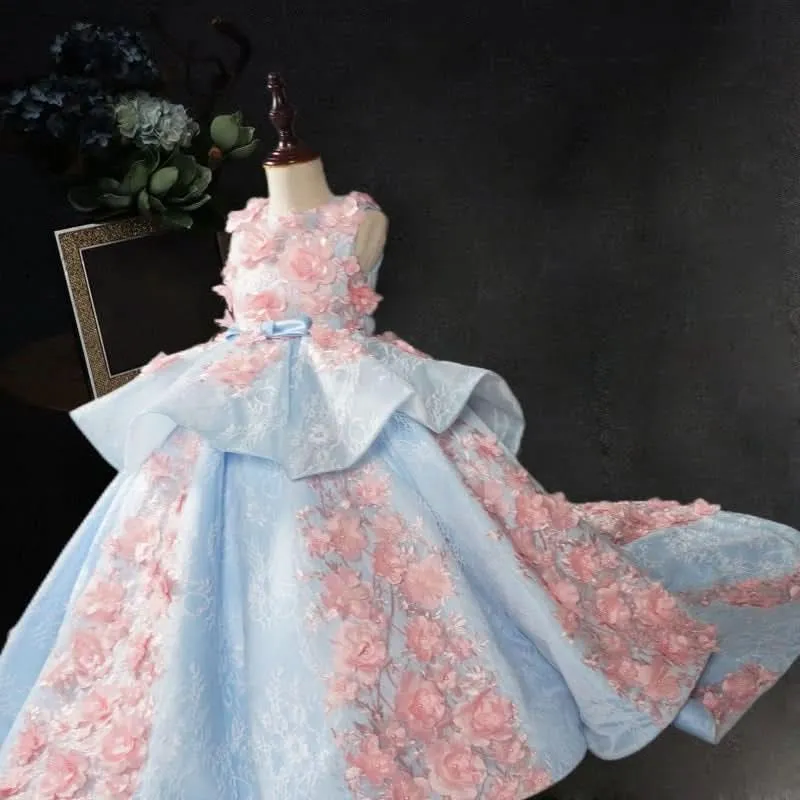 New performance high-end banquet children's evening dress embroidered tail girl princess dress
