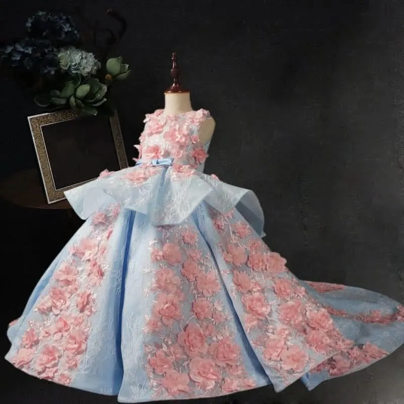 New performance high-end banquet children's evening dress embroidered tail girl princess dress