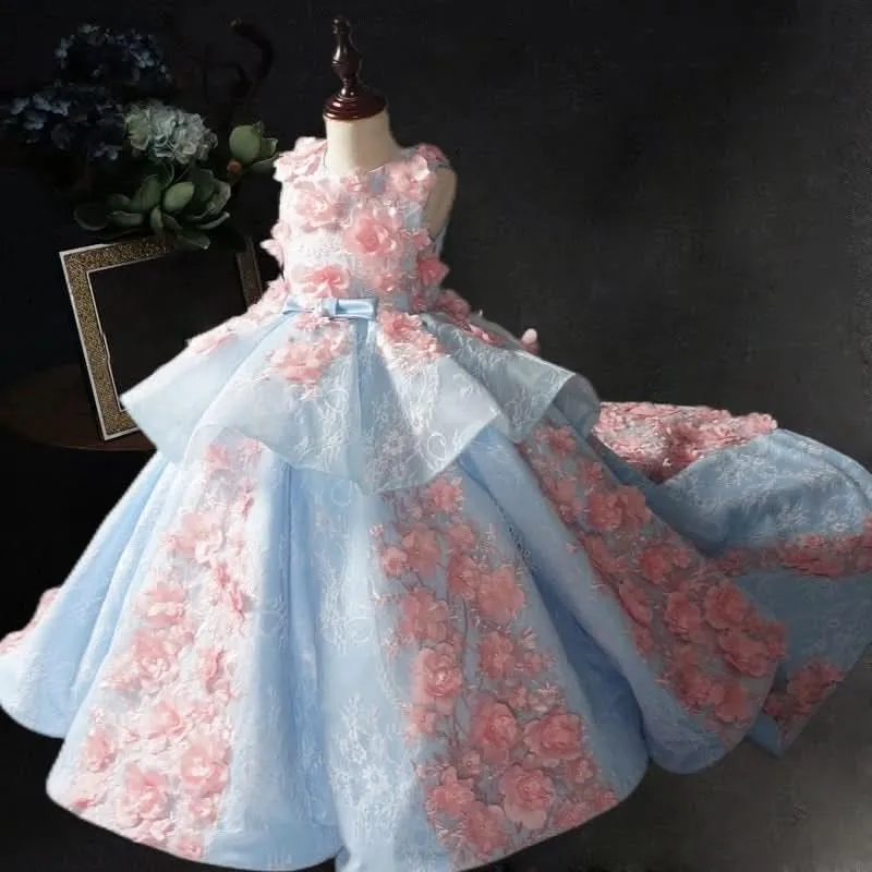 New performance high-end banquet children's evening dress embroidered tail girl princess dress