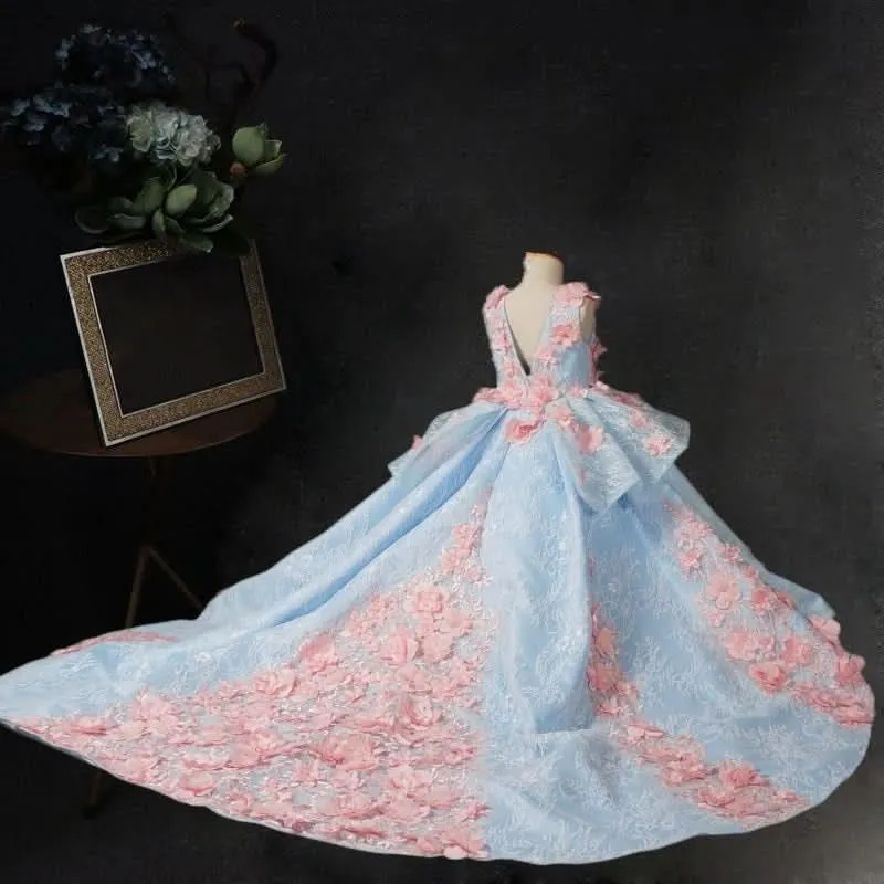 New performance high-end banquet children's evening dress embroidered tail girl princess dress