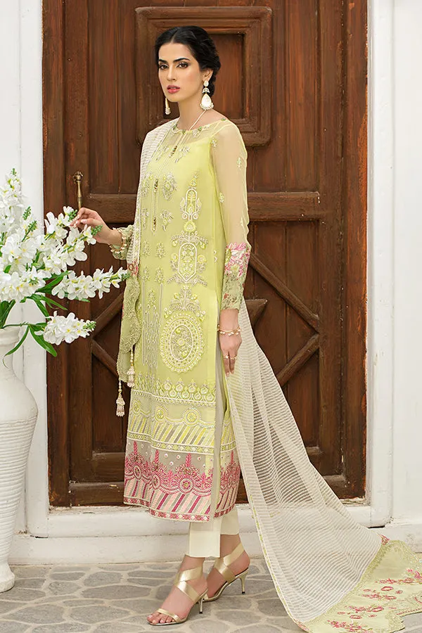 Pakistani Party Dress in Embroidered Kameez Trouser and Dupatta Style in Premium Chiffon