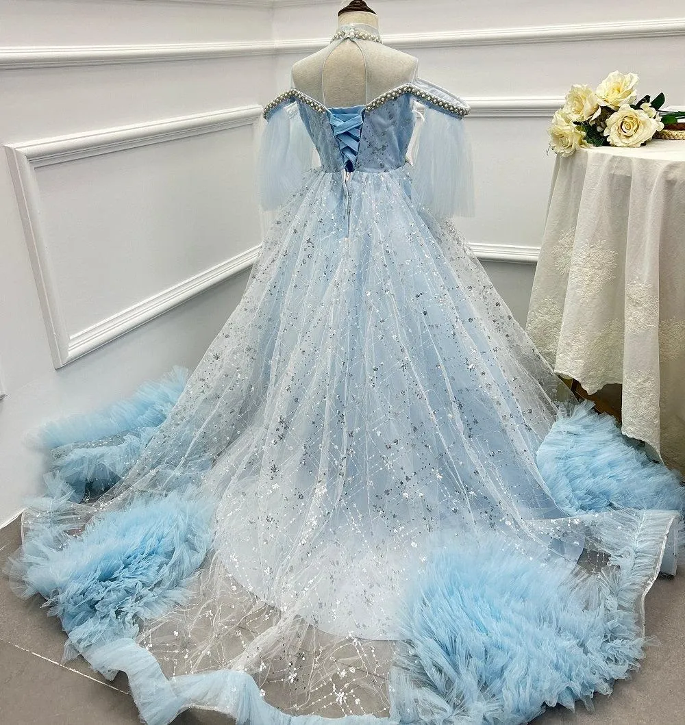 Prom performance girl evening dress trailing elegant long dress