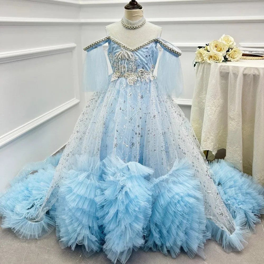 Prom performance girl evening dress trailing elegant long dress