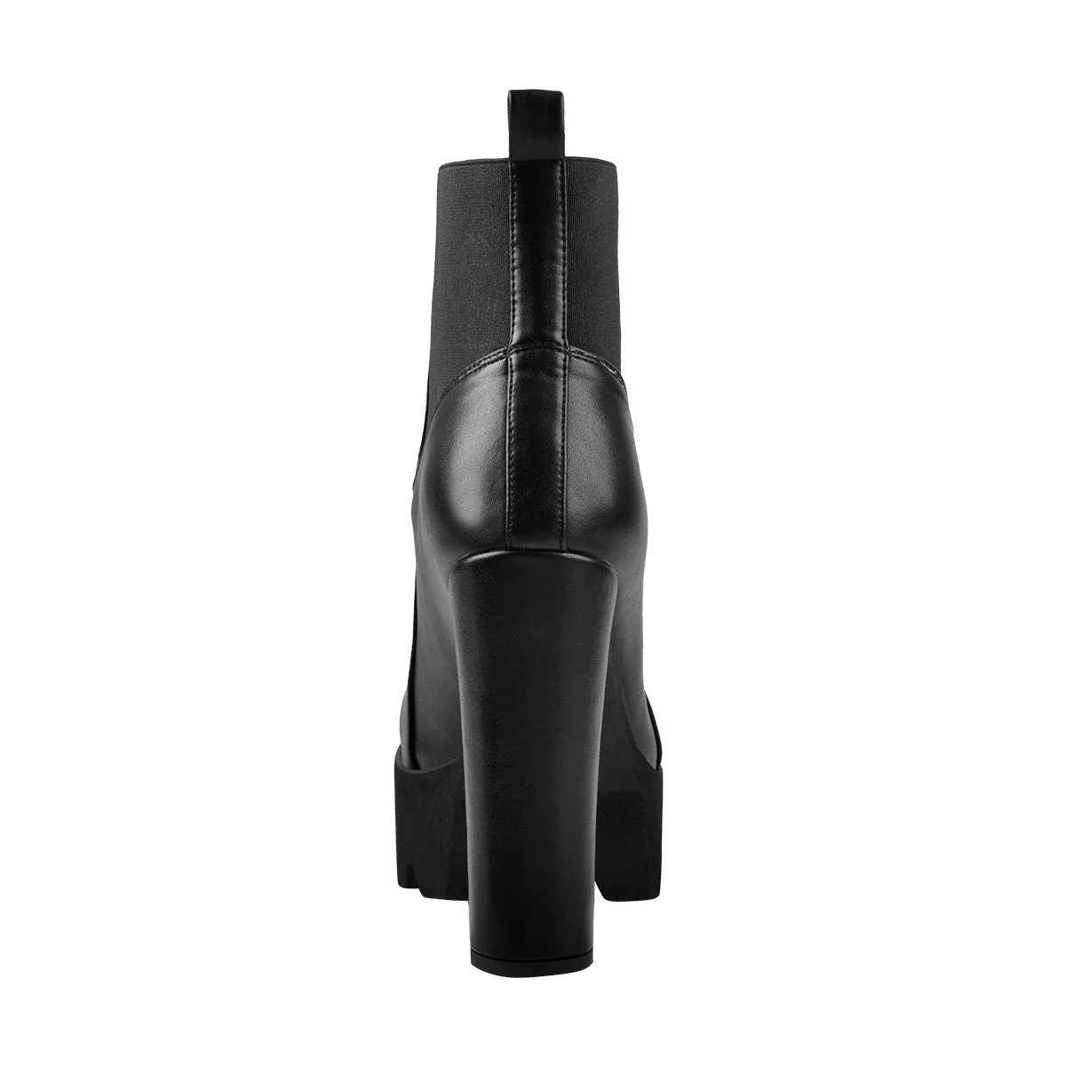 Round Toe Black Matte Leather Platform Chunky High Heel Ankle Boots