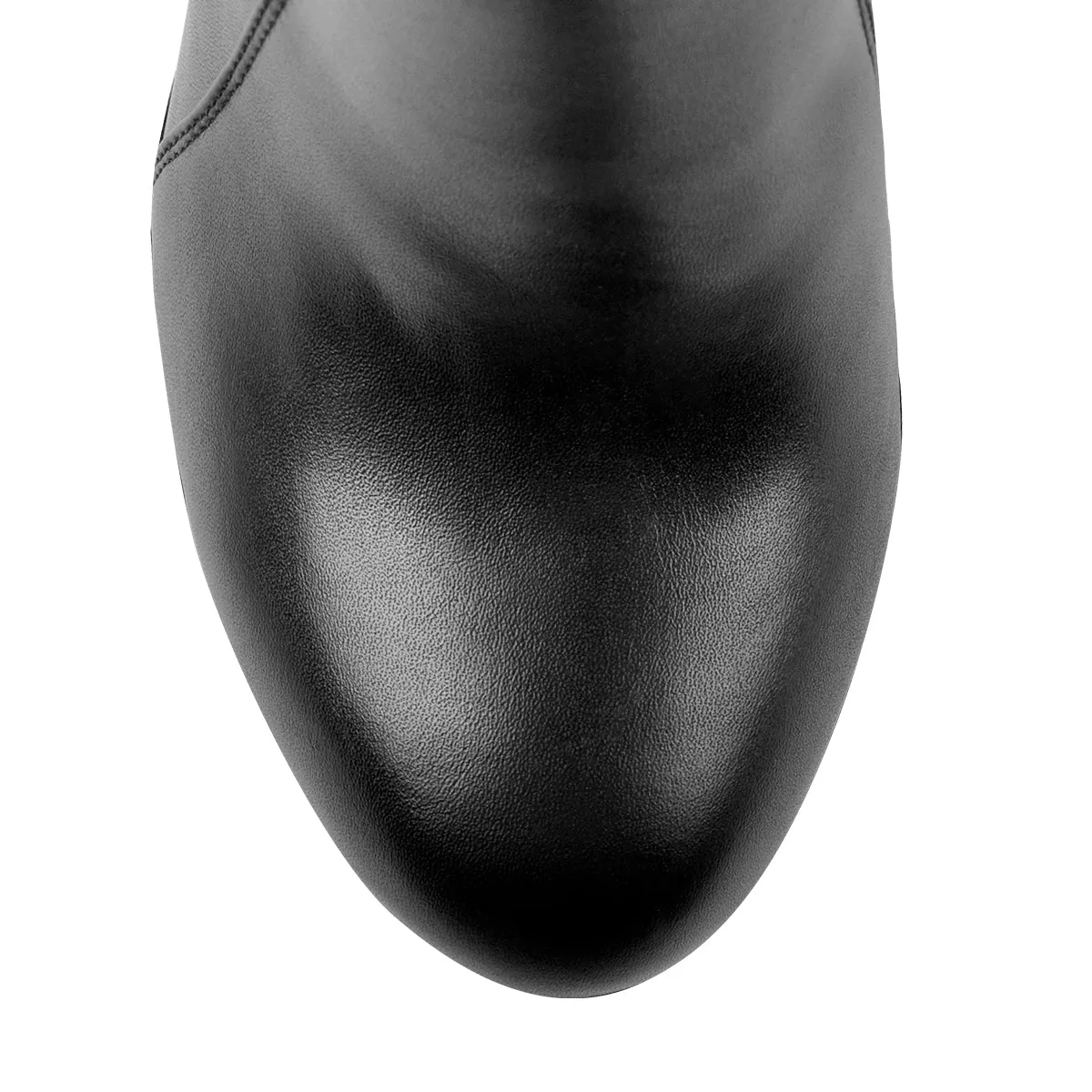 Round Toe Black Matte Leather Platform Chunky High Heel Ankle Boots