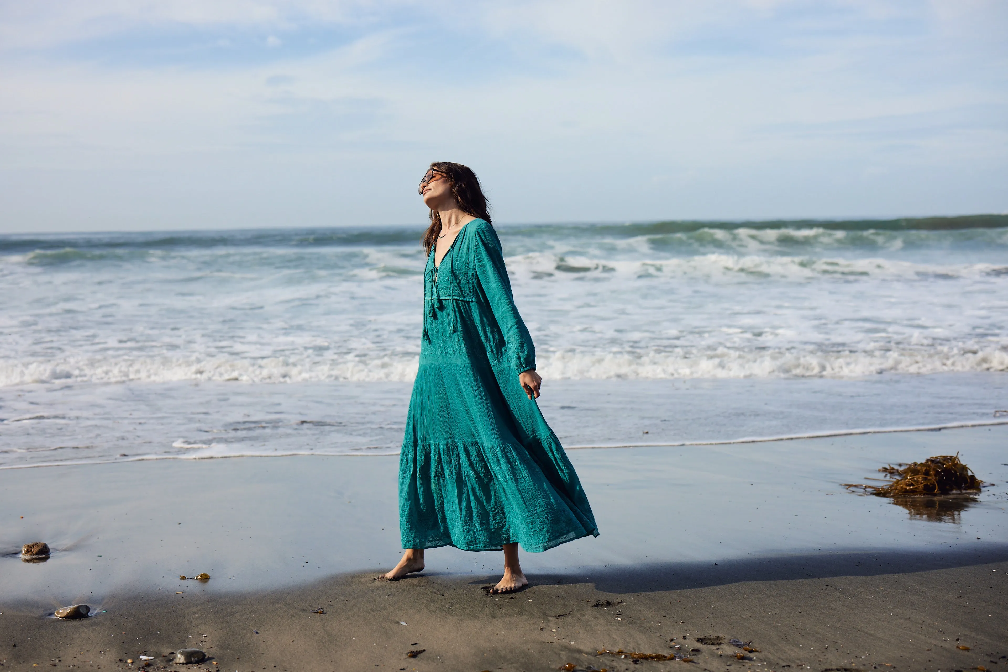 Serenity Embroidered Maxi Dress Teal