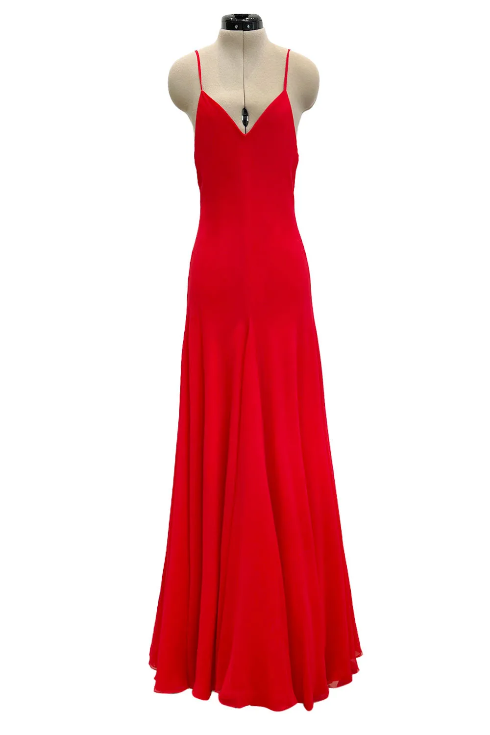 Superb Spring 1977 Halston Runway Bias Cut red Silk Chiffon Dress w Original Cape Shawl