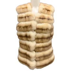 Tan Reversible Lace Trimmed Sable Fur and Cashmere Knit Vest