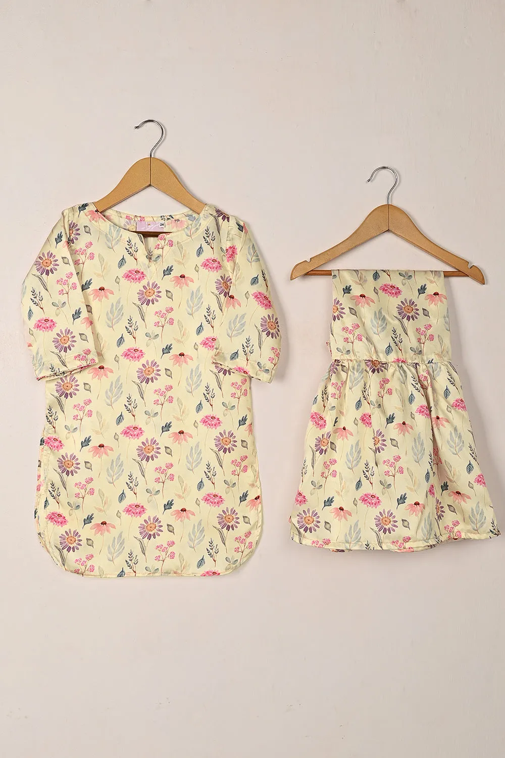 TKF-277-Cream - Kids 2Pc Ready to Wear Digital Printed CO-ORD Dress